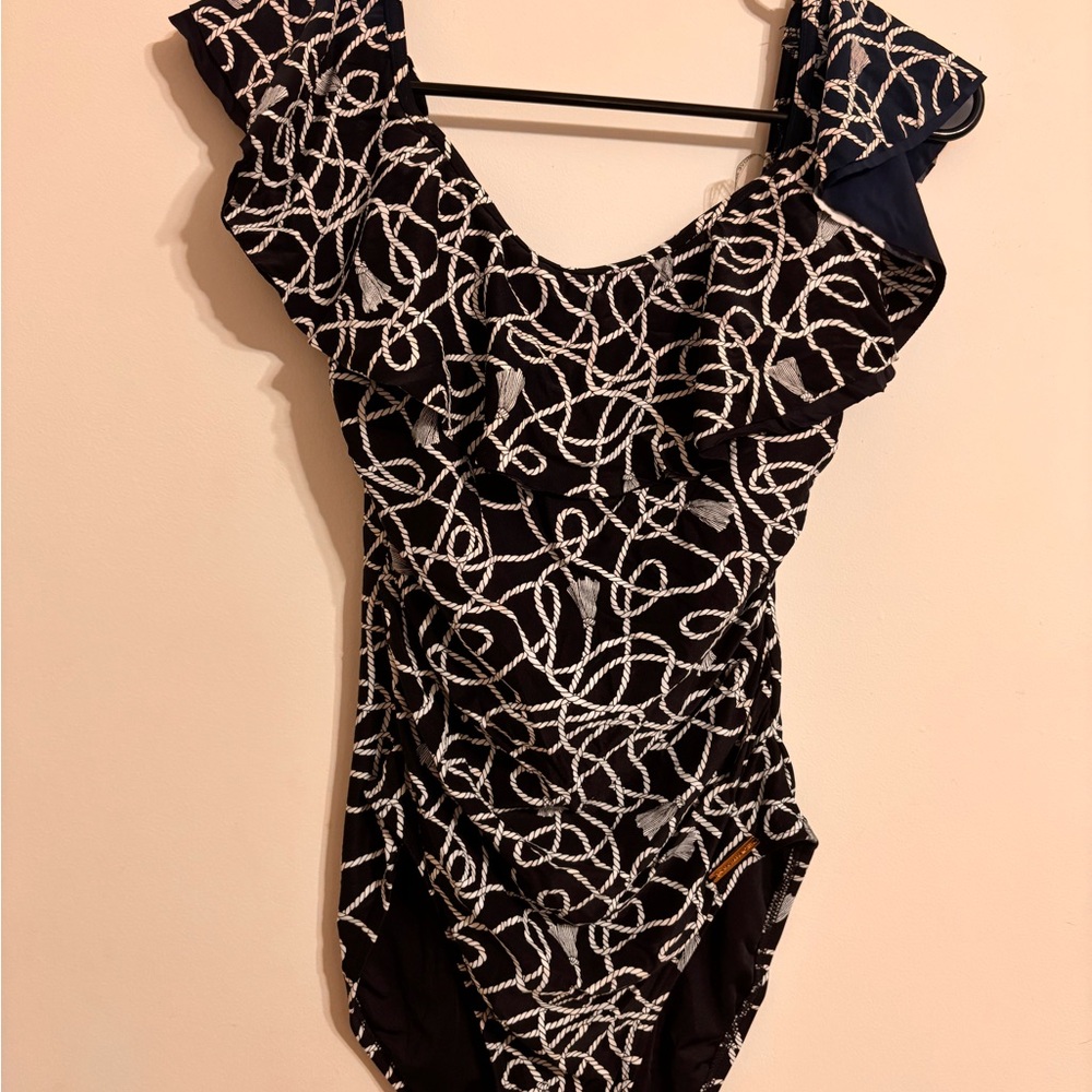 Michael Kors Navy Blue and White One Piece Swimsuit